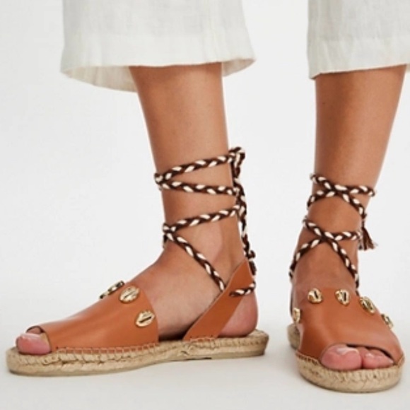 Free People Shoes - NEW Size 11 Womens Free People Strappy Brown Leather Wander Wrap Espadrilles
